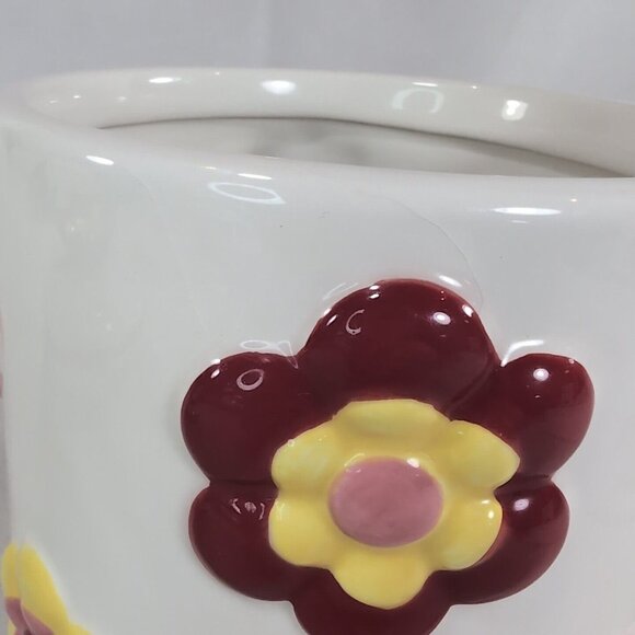 Cake Boss Flower Cookie Jar Floral Pink Yellow Beige Ceramic 2013 B008 Handpaint - Picture 7 of 10